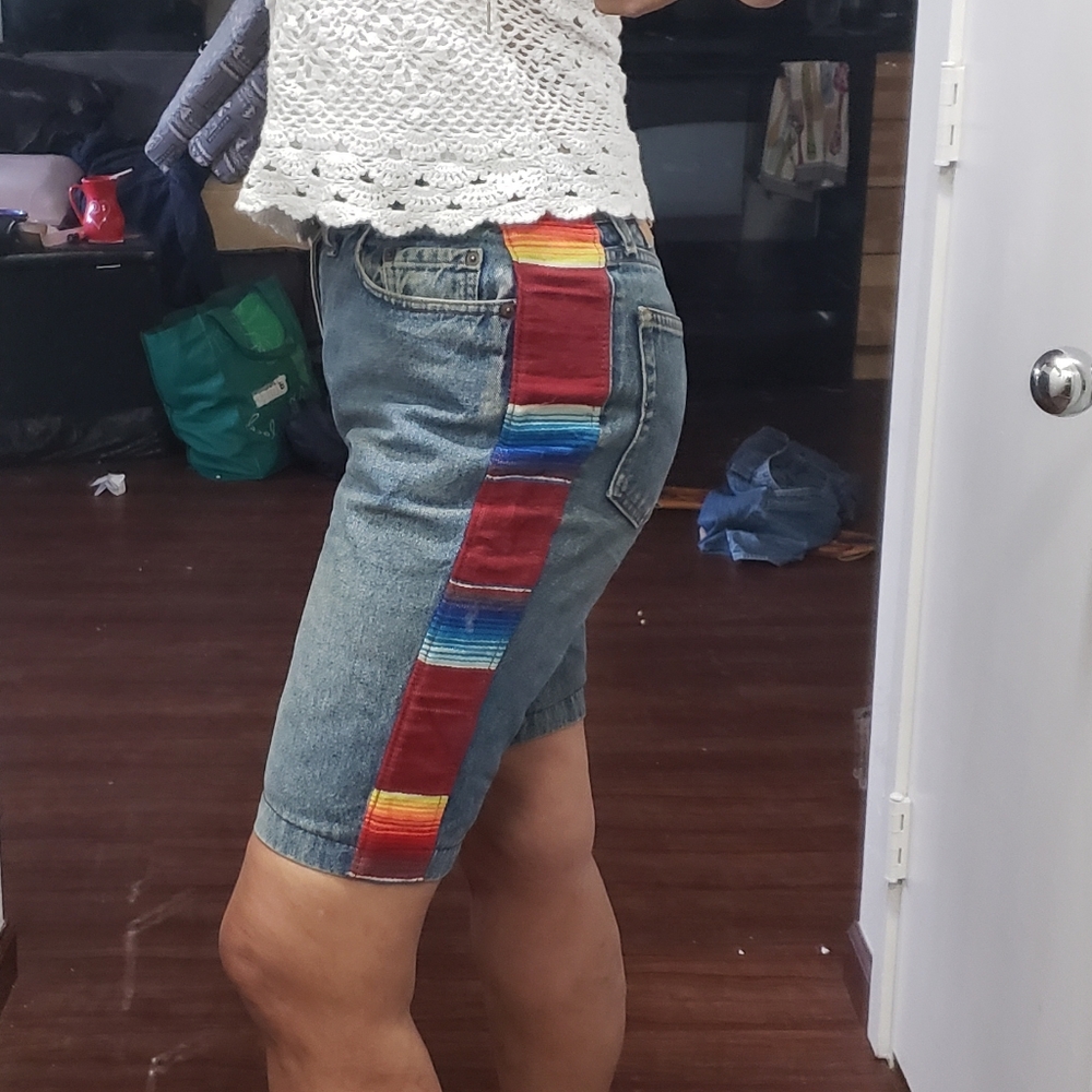 Levi's festival denim Bermuda shorts upcycle southwestern serape side stripes L
